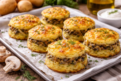 Когда мясо надоело &mdash; готовлю драники-пирамидки в духовке: с грибами, сытно и очень вкусно