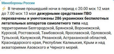 Массированный налет: за ночь средства ПВО сбили 286 украинских беспилотников